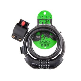 Замок велосипедний Grey's спіральний кодовий 12х1000 мм (GR31210)