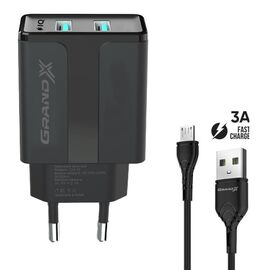 Зарядний пристрій Grand-X CH-15UMB (5V/2,1A + DC cable 2,4А USB -> Micro USB 1m) Black (CH-15UMB)