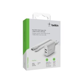 Зарядное устройство Belkin Home Charger (24W) DUAL USB 2.4A, MicroUSB 1m, white (WCE002VF1MWH)