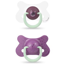 Пустышка Suavinex Фиолетовый котенок 6-18 мес 2 шт. ночная (306805)