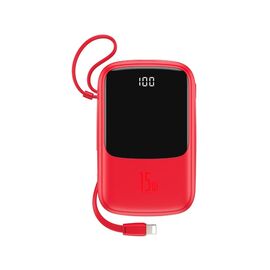 Батарея универсальная Baseus QPow 10000mAh 15W, USB-C, USB-A, out.:3A, with cable to Lightning, red (PPQD-B09)