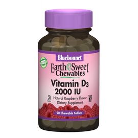 Витамин Bluebonnet Nutrition Витамин D3 2000IU, Вкус Малины, Earth Sweet Chewables, 90 ж (BLB-00364)