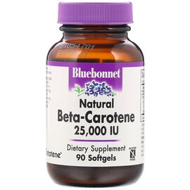 Витамин Bluebonnet Nutrition Натуральный бета-каротин, Beta Carotene 25,000МЕ, 90 гелевы (BLB-00316)