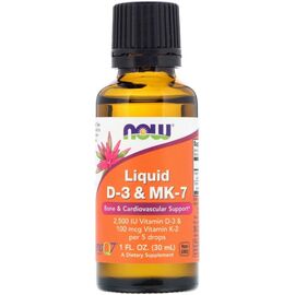 Вітамін Now Foods Рідкий Вітамін D3 і MK-7, Liquid D3 & MK-7, 30 мл (1 рі. Унц (NOW-00379)