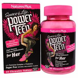 Мультивитамин Natures Plus Мультивитамины для Девушек, Вкус Лесных Ягод, Power Teen, 6 (NAP-30004)