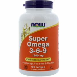 Жирные кислоты Now Foods Супер Омега 3-6-9 1200мг, 180 желатиновых капсул (NOW-01841)