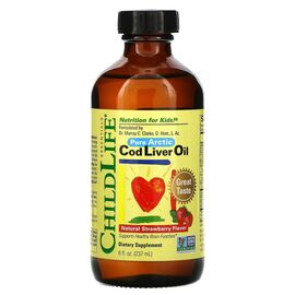 Жирные кислоты ChildLife Рыбий Жир Печени Трески, Для Детей, Вкус Клубники, 237 мл (CDL-10500)