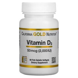 Витамин California Gold Nutrition Витамин D3, 2000 МЕ, Vitamin D3, 90 капсул из рыбьего желатина (CGN-01179)