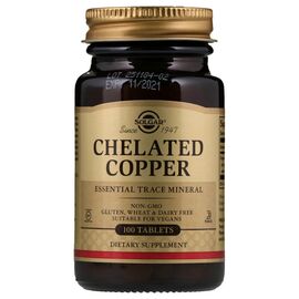 Мінерали Solgar Хелатний Мідь, Chelated Copper, 100 таблеток (SOL-00640)