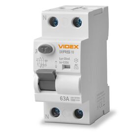 Автоматический выключатель Videx RESIST АС 2п 30мА 10кА 63А (VF-RS10-DR2AC63)