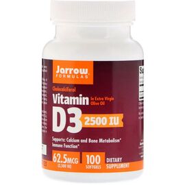 Витамин Jarrow Formulas Витамин D3 (Холекальциферол), 2500 МЕ, 100 гелевых капсул (JRW-29042)