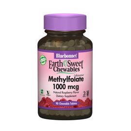 Витамин Bluebonnet Nutrition Метилфолат (B9)1000мкг, Вкус Малины, Earth Sweet Chewables, (BLB0455)