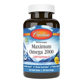 Жирные кислоты Carlson Омега Максимум 2000, Вкус Лимона, Maximum Omega 2000, 60 же (CL17200)