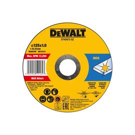 Круг отрезной DeWALT HIGH PERFOR, нержавеющая сталь/листовой металл, 125x1.0x22,23 мм, 10 шт (DT43972)