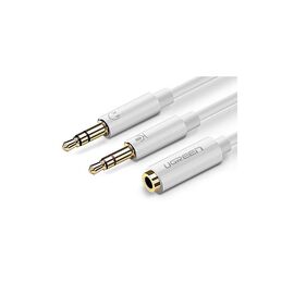 Кабель мультимедийный AUX 3.5mm TRRS to TRSx2 M/M 0.2m ABS Case AV140 White Ugreen (20897)