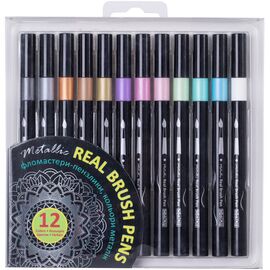 Фломастеры Maxi кисточки REAL BRUSH, 12 цветов металлик, линия 0,5-6 мм (MX15236)