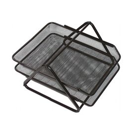 Лоток для бумаг Optima горизонтальный двойной, металл сетка, черный (O36308-01)