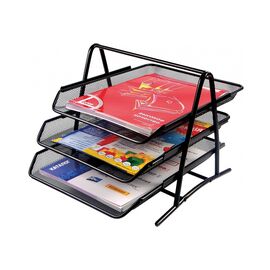 Лоток для бумаг Optima горизонтальный тройной, металл сетка, черный (O36315-01)