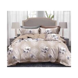 Постельное белье ШЕМ Royal Satin бежевые цветы двуспальные 180 х 220 (1,8 RS_беж квіти)