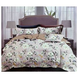 Постільна білизна ШЕМ Royal Satin рожево-коричневі квіти двоспальний 180 х 220 (1,8 RS_рожево коричн квіти)