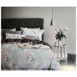 Постельное белье ШЕМ Royal Satin голубовато-коричневая с цветами евро 220 х 200 (євро RS_блакитно коричнева з квітами)