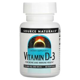 Антиоксидант Source Naturals Витамин D-3, 10000 МЕ, Vitamin D-3, 60 гелевых капсул (SN2791)