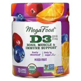 Витамин MegaFood Витамин D3, 1000 IU, Wellness, Вкус Фруктов, 70 Желейных Конфет (MGF-10412)