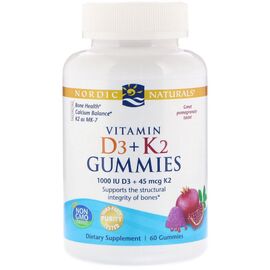 Витамин Nordic Naturals Жевательные витамины D3 + K2, Гранат, Vitamin D3 K2 Gummies, (NOR-31160)