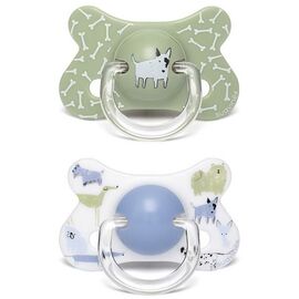 Пустышка Suavinex Истории щенков, 18+ мес 2 шт голубой, зеленый (304951)