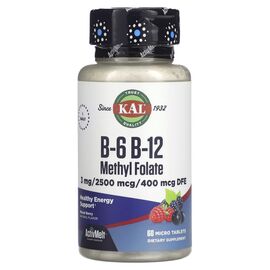 Витамин KAL Витамины B6+B12 и метилфолат, вкус ягод, B-6 B-12 Methyl Folate, 60 ми (CAL-29151)