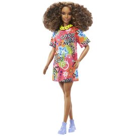 Кукла Barbie Fashionistas в ярком платье-футболке (HPF77)