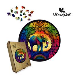 Пазл Ukropchik деревянный Слон Мандала А3 в коробке с набором-рамкой (Elephant Mandala A3)