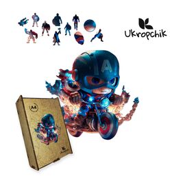 Пазл Ukropchik деревянный Супергерой Капитан Америка А3 в коробке с набором-рамкой (Captain America Superhero A3)