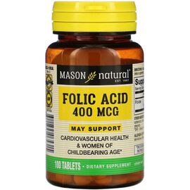 Витамин Mason Natural Фолиевая кислота 400 мкг, Folic Acid, 100 таблеток (MAV-06531)