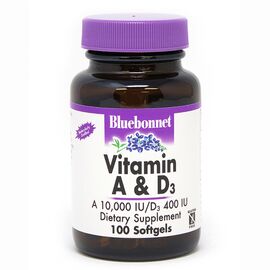 Витамин Bluebonnet Nutrition Витамин А и D3 10 000 IU/400 IU, 100 желатиновых капсул (BLB0300)