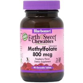 Витамин Bluebonnet Nutrition Метилфолат (B9) 800мкг, Вкус Малины, Earth Sweet Chewables, (BLB0454)