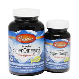 Жирные кислоты Carlson Супер Омега-3 Рыбий Желатин, Gems, 100+30 желатиновых капсу (CL1534)