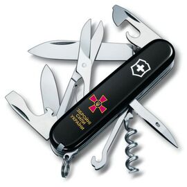 Нож Victorinox Climber Army Чорний Емблема ЗСУ + Напис ЗСУ (1.3703.3_W1011u)