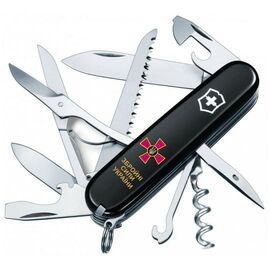 Нож Victorinox Huntsman Army 91 мм Чорний Емблема ЗСУ + Напис ЗСУ (1.3713.3_W1011u)