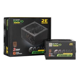 Блок питания 2E GAMING SOLID POWER (600W), >85, 80+ Bronze, 120mm, 1xMB 24pin(20+4), 1xCPU 8pin(4+4), 3xMolex, (2E-SP600BR-120)