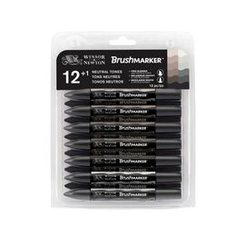 Маркер Winsor&Newton набор двусторонних маркеров Brushmarker Серый, 12 шт (884955043301)