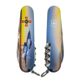 Нож Victorinox Climber Army Чорний Літак + Емблема ПС ЗСУ (1.3703.3_W3040p)