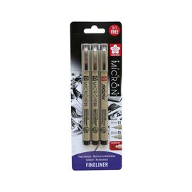 Лайнер Sakura Набор Pigma Micron 2 шт (0.1/0.5) + 1 линер-кисть Pigma Brush Черный, в блистере (8712079441685)