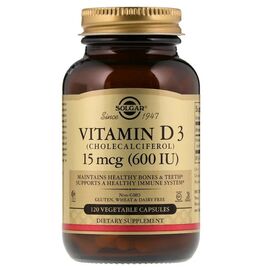 Витамин Solgar Витамин D3, Cholecalciferol, 15 мкг, 600МЕ, 120 растительны (SOL-03319)