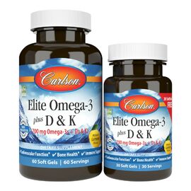 Жирные кислоты Carlson Омега-3 с Витаминами D и K, 700 мг, Вкус Лимона, Elite Omega (CAR-17540)