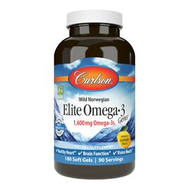 Жирные кислоты Carlson Омега-3, Вкус Лимона, Elite Omega-3 Gems, 180 желатиновых к (CAR-01712)