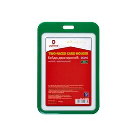 Бейдж Optima премиальный вертикальный 66х97 мм двусторонний, зеленый, зеленый (O45683)