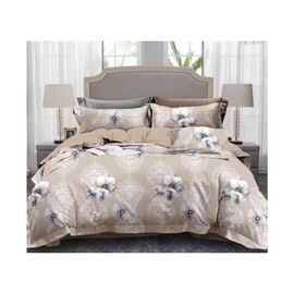Постельное белье ШЕМ Royal Satin бежевые цветы полуторный 150 х 215 (1,5 RS_беж квіти)