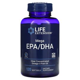 Витаминно-минеральный комплекс Life Extension Рыбий жир с мега ЭПК/ДГК, Mega EPA/DHA, 120 гелевых капсул (LEX-19371)