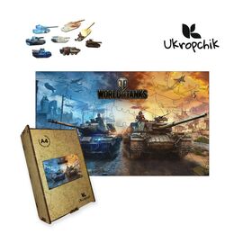 Пазл Ukropchik деревянный World of Tanks А4 в коробке с набором-рамкой (World of Tanks A4)
